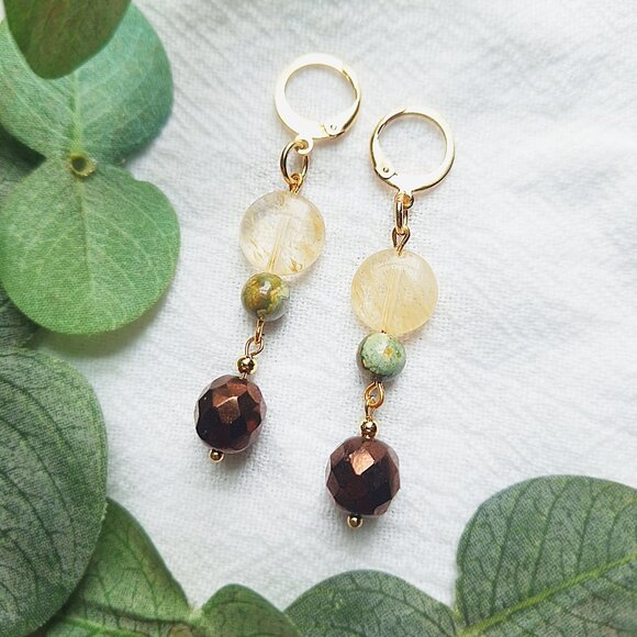Boho Gold Jasper Earrings, Elegant Hippie Earrings, Soft Whimsigoth Earrings, - Picture 7 of 7